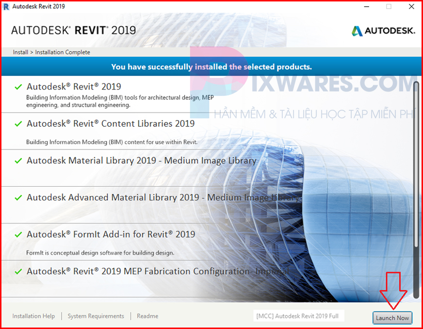 revit-2019-chay-xong-bam-lauch-now